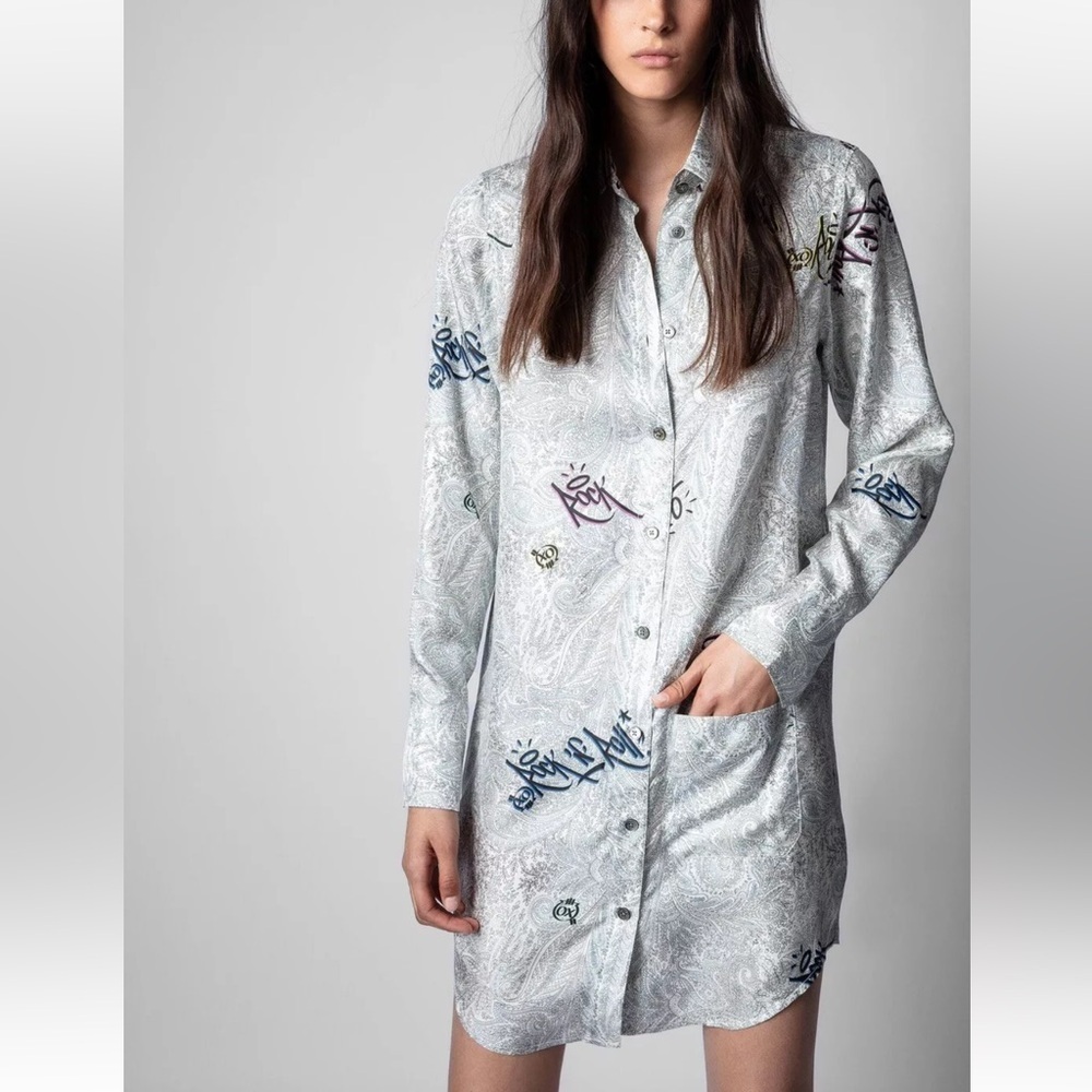 Zadig & Voltaire Rais Paisley Jormi Dress Tunic Shirt Top Small - Picture 2 of 9